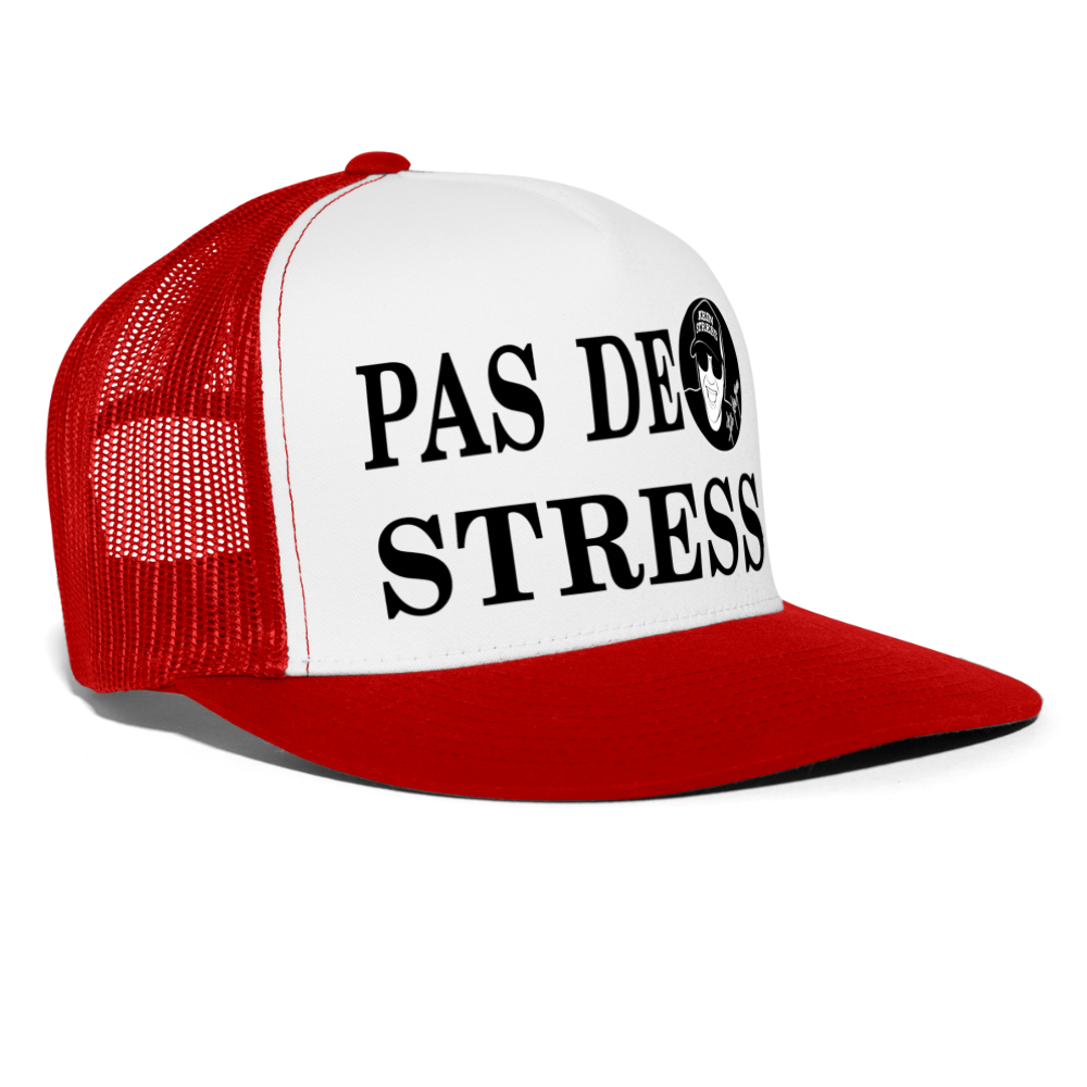 Boscho Kein Stress ® Trucker Cap Text französisch PAS DE STRESS mit Logo - Weiß/Rot