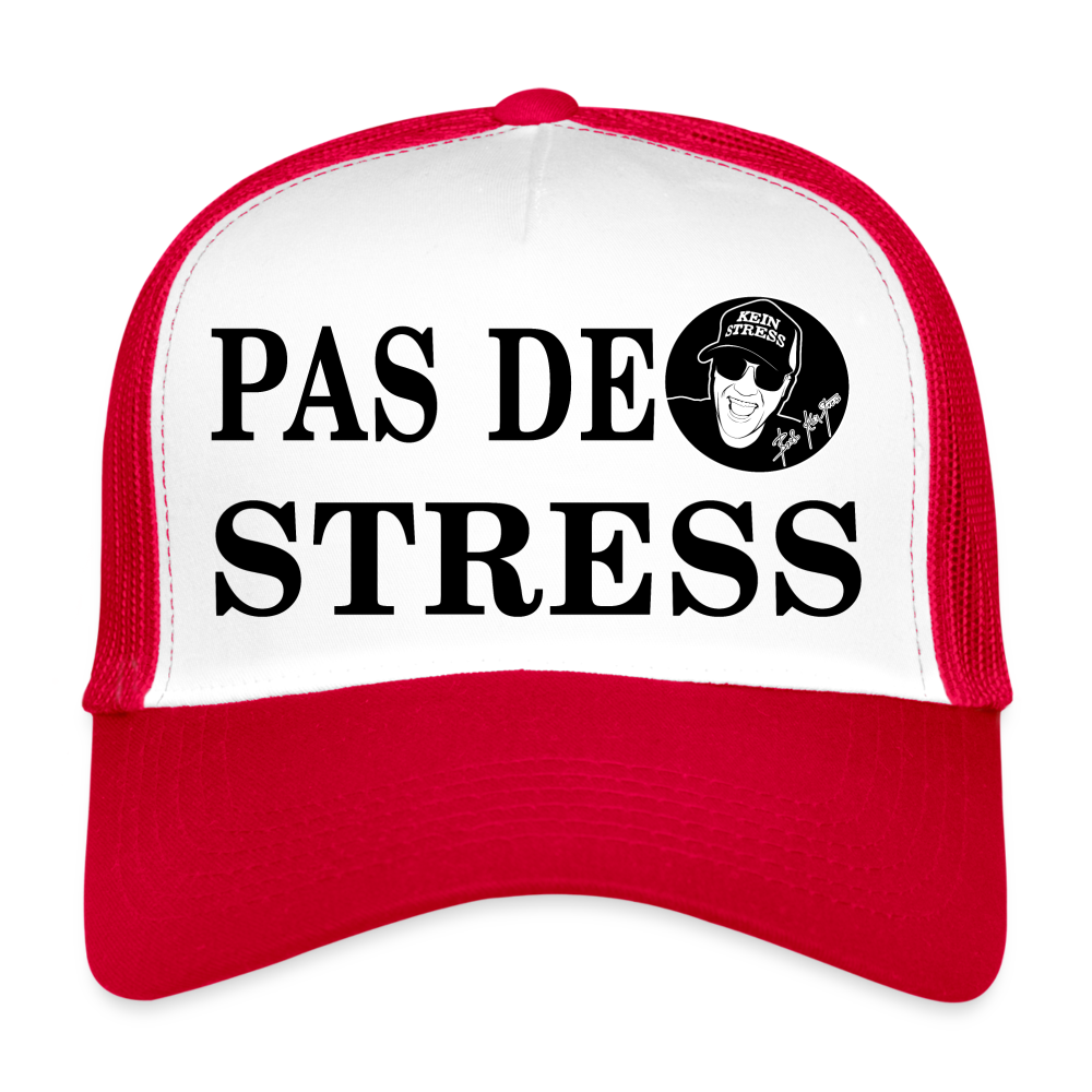 Boscho Kein Stress ® Trucker Cap Text französisch PAS DE STRESS mit Logo - Weiß/Rot