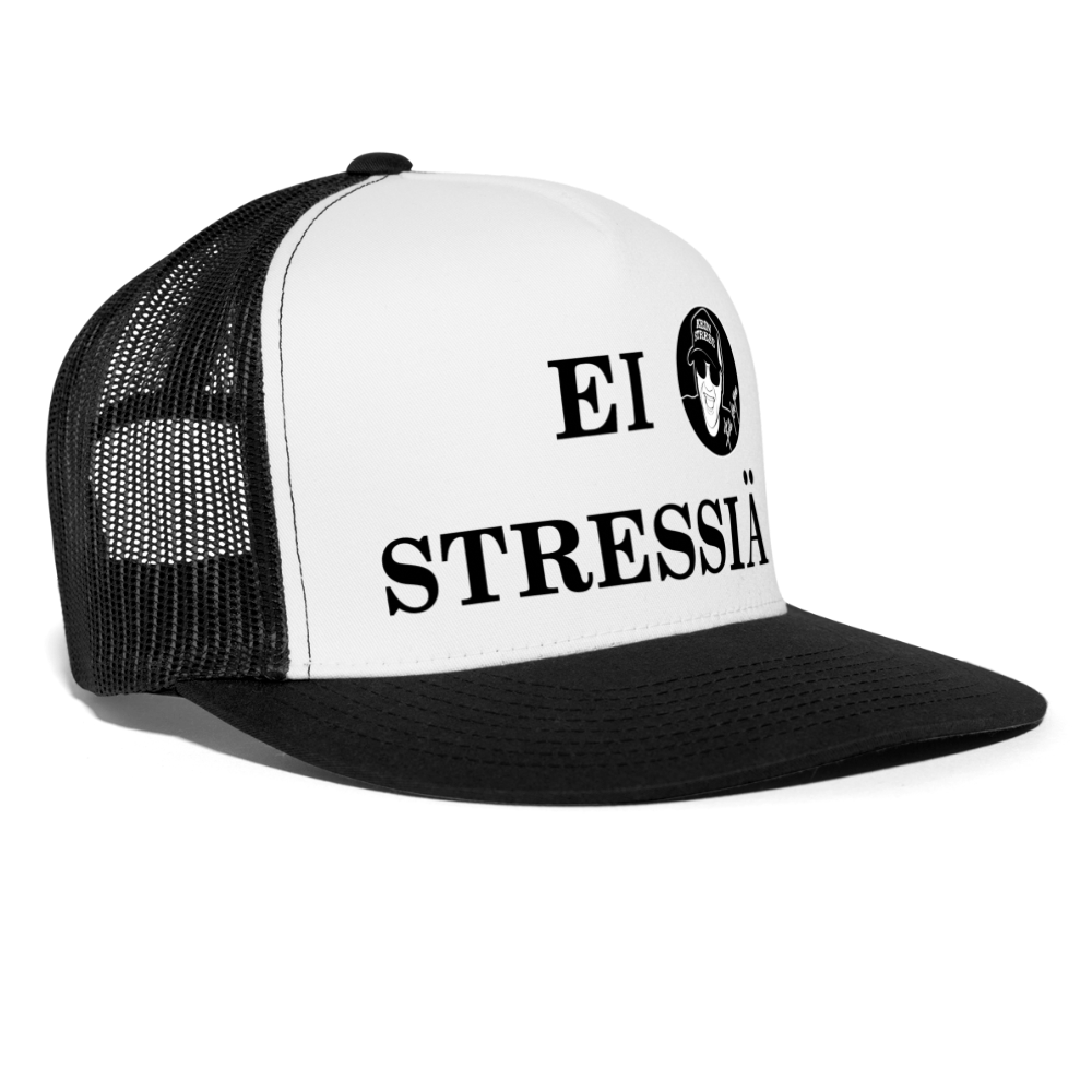 Boscho Kein Stress ® Trucker Cap Text finnisch EI STRESSIÄ mit Logo - Weiß/Schwarz