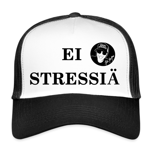 Boscho Kein Stress ® Trucker Cap Text finnisch EI STRESSIÄ mit Logo - Weiß/Schwarz