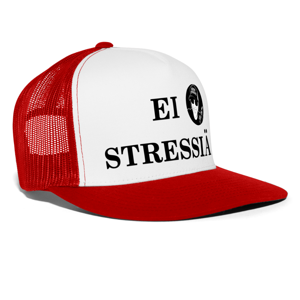 Boscho Kein Stress ® Trucker Cap Text finnisch EI STRESSIÄ mit Logo - Weiß/Rot