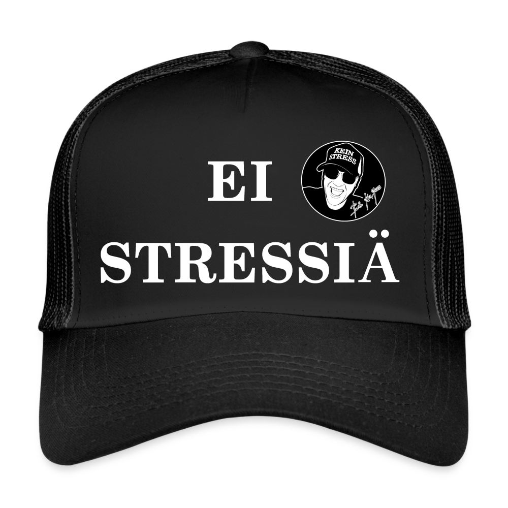 Boscho Kein Stress ® Trucker Cap schwarz Text finnisch EI STRESSIÄ mit Logo - Schwarz/Schwarz