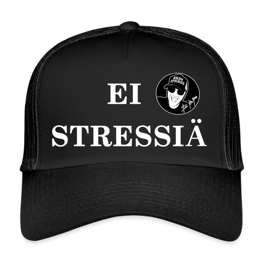 Boscho Kein Stress ® Trucker Cap schwarz Text finnisch EI STRESSIÄ mit Logo - Schwarz/Schwarz