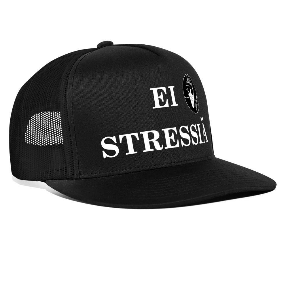 Boscho Kein Stress ® Trucker Cap schwarz Text finnisch EI STRESSIÄ mit Logo - Schwarz/Schwarz