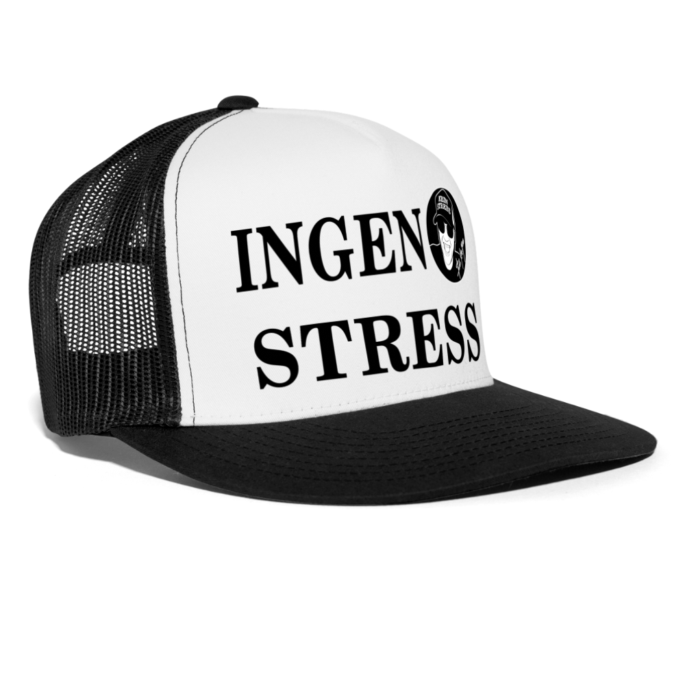 Boscho Kein Stress ® Trucker Cap Text dänisch INGEN STRESS mit Logo - Weiß/Schwarz