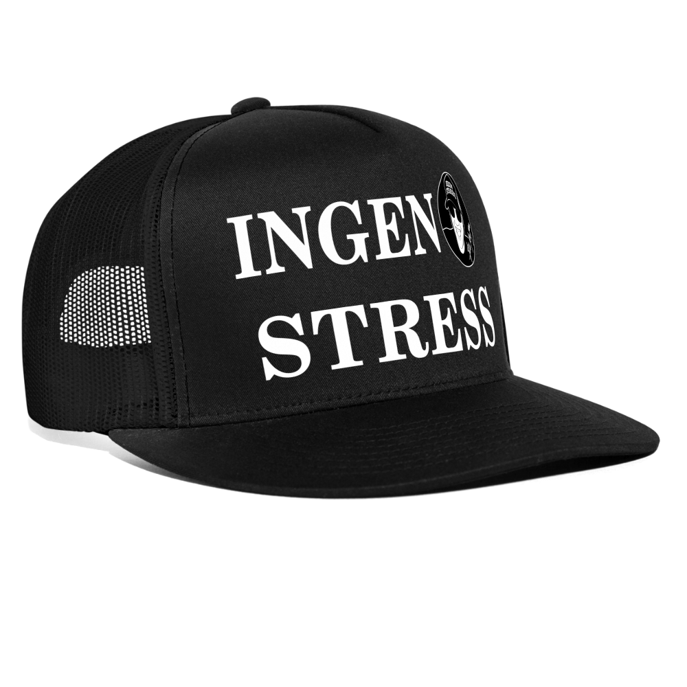 Boscho Kein Stress ® Trucker Cap schwarz Text dänisch INGEN STRESS mit Logo - Schwarz/Schwarz