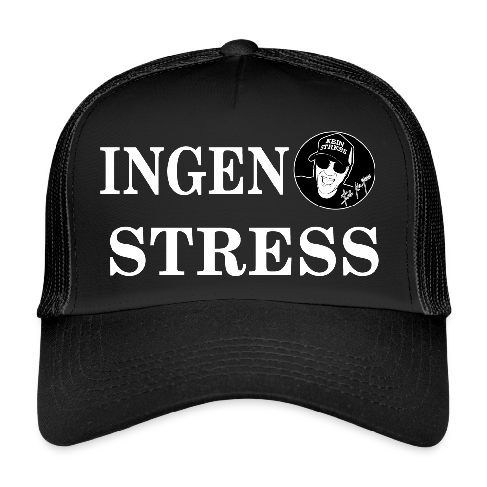 Boscho Kein Stress ® Trucker Cap schwarz Text dänisch INGEN STRESS mit Logo - Schwarz/Schwarz