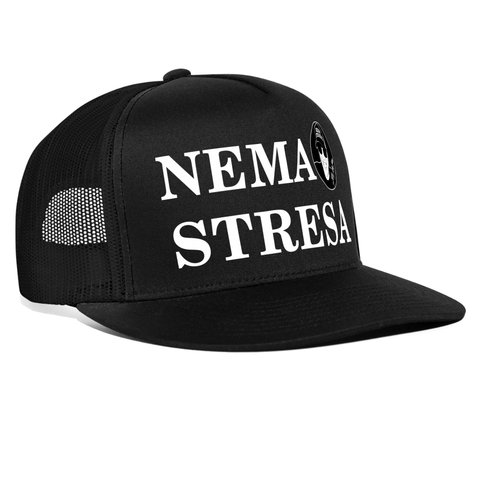 Boscho Kein Stress ® Trucker Cap schwarz Text kroatisch NEMA STRESA mit Logo - Schwarz/Schwarz