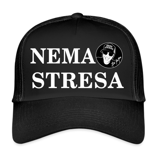 Boscho Kein Stress ® Trucker Cap schwarz Text kroatisch NEMA STRESA mit Logo - Schwarz/Schwarz