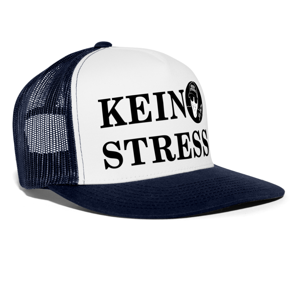 Boscho Kein Stress ® Trucker Cap Text deutsch KEIN STRESS mit Logo - Weiß/Navy