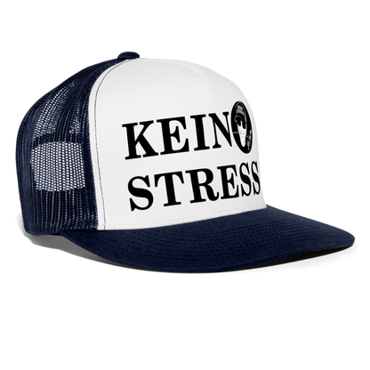 Boscho Kein Stress ® Trucker Cap Text deutsch KEIN STRESS mit Logo - Weiß/Navy