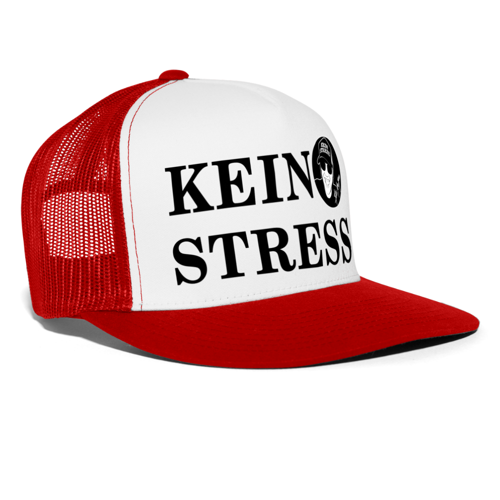 Boscho Kein Stress ® Trucker Cap Text deutsch KEIN STRESS mit Logo - Weiß/Rot