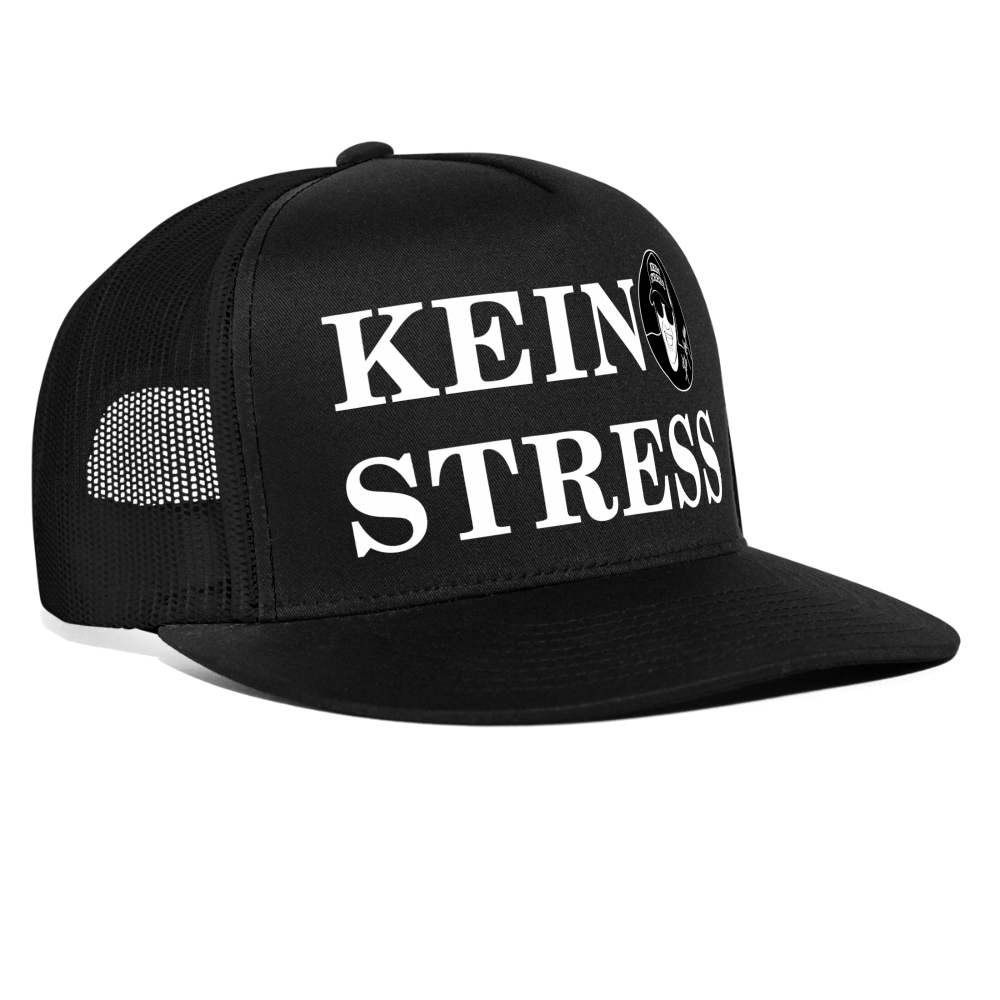 Boscho Kein Stress ® Trucker Cap schwarz Text deutsch KEIN STRESS mit Logo - Schwarz/Schwarz