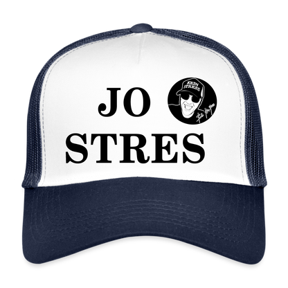 Boscho Kein Stress ® Trucker Cap Text albanisch JO STRES mit Logo - Weiß/Navy