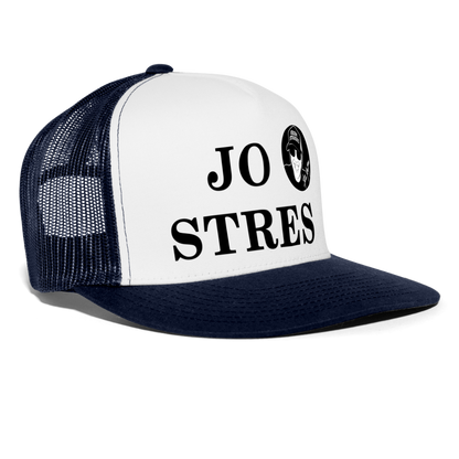 Boscho Kein Stress ® Trucker Cap Text albanisch JO STRES mit Logo - Weiß/Navy