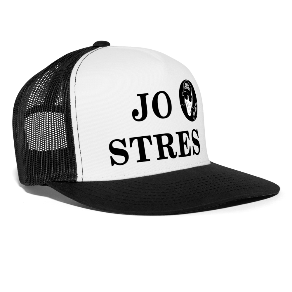 Boscho Kein Stress ® Trucker Cap Text albanisch JO STRES mit Logo - Weiß/Schwarz