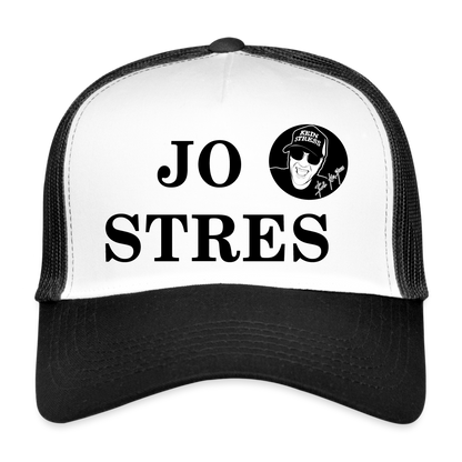 Boscho Kein Stress ® Trucker Cap Text albanisch JO STRES mit Logo - Weiß/Schwarz