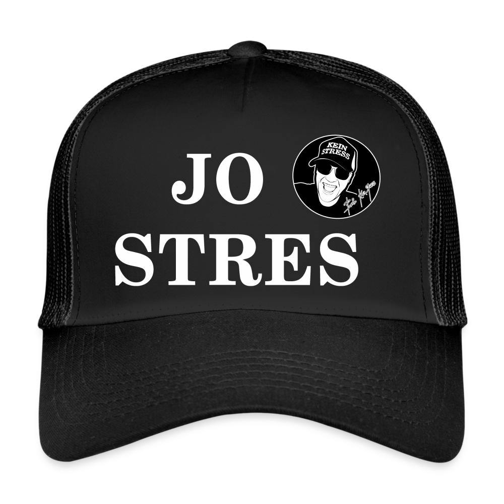 Boscho Kein Stress ® Trucker Cap schwarz Text albanisch JO STRES mit Logo - Schwarz/Schwarz